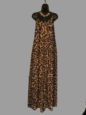 Leopard Print Maxi Jumpsuit - Brown/Black